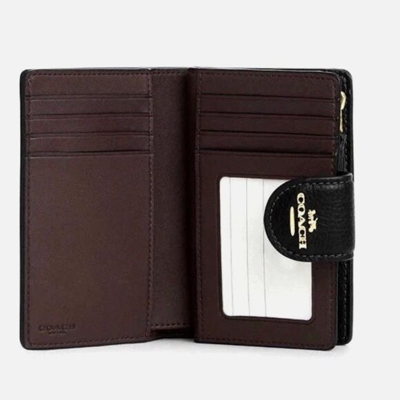 New Coach CCL63 Medium Corner Zip Wallet with Floral Print Black / Red - Picture 3 of 4